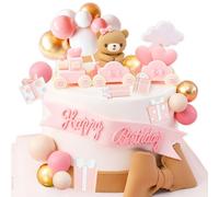 JeVenis Teddy Bear Cake Decoration Set - 18 Pieces, Pink, Baby Shower & Birthday Occasion