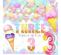 JeVenis Three Scoops of Fun Birthday Decorations Three is So Sweet Birthday Balloons 3rd Birthday Decoration Backdrop for Summer Ice Cream Theme - NOT A TOY | ADULT USE ONLY