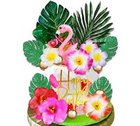 JeVenis Tropical Flamingo Birthday Cake Toppers Beach Cake Decorations Hawaiian Cake Topper Beach Cake Topper Decorations for Birthday