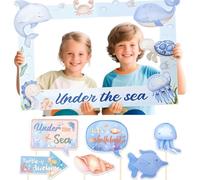 JeVenis Under the Sea Party Decoration Under the Sea Photo Booth Props Frame Ocean Animals Party Decoration for Birthday Baby Shower Party Supplies