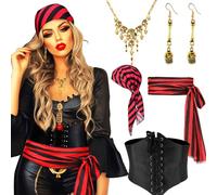 JeVenis Vintage Pirate Costume Accessories Set Pirate Headband Wrap Skull Necklace Waist Belt Captain Costume Carnival Music Festival Outfit
