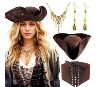 JeVenis Vintage Pirate Costume Accessories Set Pirate Headband Wrap Skull Necklace Waist Belt Captain Costume Carnival Music Festival Outfit