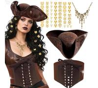 JeVenis Vintage Pirate Costume Accessories Set Pirate Headband Wrap Skull Necklace Waist Belt Halloween Captain Costume Carnival Music Festival Outfit