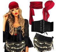 JeVenis Vintage Pirate Costume Accessories Set Pirate Headband Wrap Waist Belt Carnival Music Festival Outfit Dress Up Cos Accessories