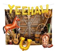 JeVenis Western Backdrop Decorations Cowboy Banner Yee Haw Ballloons Sign Wild Western Theme Party Supplies for Boys Birthday Baby Show Party Balloons