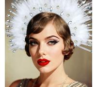 JeVenis White Feather Headpiece 1920s Carnival Accessories Headdress Mardi Gras Rave Festival for Women Flapper Costume Supplies