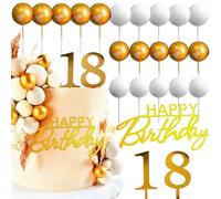 JeVenis White Gold Happy 18th Birthday Cake Decoration 18th Birthday Cake Topper Golden Balls Cake Decorations