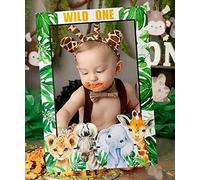 JeVenis Wild One Photo Booth Props & Birthday Decoration - Jungle Safari Party Favors