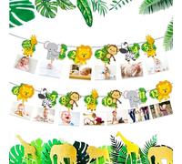 JeVenis Wild Safari and Jungle Birthday Banner - Gold and Zoo Themed Monthly Photo Banner