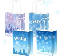 JeVenis Winter Snowflake Gift Bags Snowflake Goodie Bags Holiday Party Favor Bags with Handles for Birthday Christmas Winter Wonderland 12 Pack
