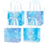 JeVenis Winter Snowflake Gift Bags Snowflake Goodie Bags Holiday Party Favor with Handles for Birthday Christmas Winter Wonderland 4 Pack