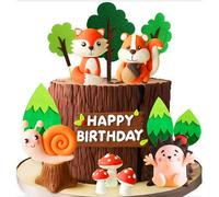 JeVenis Woodland Animals Figures Woodland Animals Cake Topper Woodland Animals Cake Toppers Woodland Animals Birthday Fox Squirrel Hedgehog Snail Cake Figures