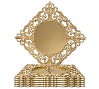 JEVERGN 6 Pack Gold Charger Plates, 12" Square Chargers for Dinner Plates, Gold Plate Chargers with Embossed Rims, Plastic Charger for Wedding, Party Event, Dinner, Table Setting