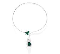 JEVLUH Emerald Green Crystal Rhinestone Cuff Collar Necklace Zirconia Water Drop Rhinestone Open Choker Necklace for Women
