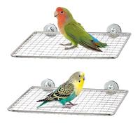Jevnd 2 x Stainless Steel Bird Perches for Cage Open Grid Easy Clean Claw Friendly Handle Parakeet Perches Flat Bird Platform Perch for Cockatiels Parakeets