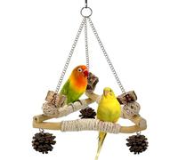 Jevnd Bird Swing for Cage with Chew Toys, 3 Sisal-Wrapped Parrot Perches & Stable Triangle Design, Wooden Hanging Parakeet Toys Swing for Cockatiel Lovebirds Conures Quaker Balance Training (S)