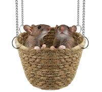 Jevnd Natural Grass Rat Hammock for Cage, Tightly Woven Non-Collapse Rat Bed, Chew Proof Rodent Hammock for 1-2 Rats to Snuggle, Hanging Bowl-Shaped Rats Cage Bed with Sturdy Hooks for Full Protection