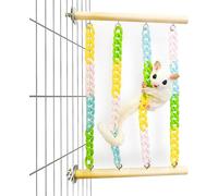 Jevnd Sugar Glider Climbing Toys, Natural Wood with Sturdy Colorful Chains Hanging Toy Sugar Glider Cage Accessories, Wobble-free Rat Enrichment Toys for Small Animals and Parrots (1pc)