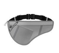 JEVRKAPZ Running Belt Slim, Light Running Belts for Phone with Reflective Strip, Running Fanny Pack Sweatproof with Headphone Jack, Running Pouch Separate Pockets for Workouts, Gray, Gsp8807