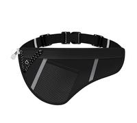 JEVRKAPZ Running Belt Slim, Light Running Belts for Phone with Reflective Strip, Running Fanny Pack Sweatproof with Headphone Jack, Running Pouch Separate Pockets for Workouts, Black, Gsp8807