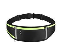 JEVRKAPZ UltraSlim Fanny Packs for Women Men Slim Running Belt Waist Pack Runners Bag Waterproof Money Belt, Black Green, 1186
