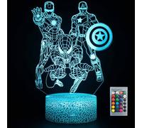 Jevrpley Superhero Gifts 3D Night Light for Kids, Toys for Boys with 16 Colors Changing Remote Control Smart Touch Superhero Toys with Captain America Iron Man, Christmas Gifts for Men Boys Girls