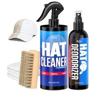 Jevvu Hat Cleaner for Baseball Caps, 250ml Cleaner &100ml Deodorizer Spray, Hat Cleaning Kit with Brush & Microfiber Cloth, Sweat Stain Remover for Ball Caps, Felt & Cowboy Hats