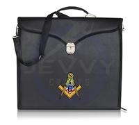 JEVVY CRAFTS Masonic Apron Carrying Case - Premium Leather Briefcase/Masonic Bag for Master Masons - freemason apron case 16x18 Inches MM/WM Provincial, Black, Blue, Yellow Gold