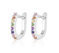 JEWAB Silver Earrings for Women - Sterling Silver Hoop Earrings with Clear Colored Cubic Zirconia, Hypoallergenic Earrings Huggie Sleeper Earrings | Womens Jewellery Gifts Wedding Birthday Christmas
