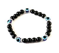 Jewar Evil Eye Beaded Stretchable Bracelet, Glass Beads, Stretch Design, Available in Pink, Black,White and Blue Colors Handmade Jewelry for Women & Men, One Size, Rose Quartz Onyx Gemstone, Quartz