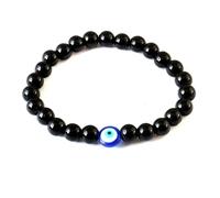 Jewar Evil Eye Beaded Stretchable Bracelet, Glass Beads, Stretch Design, Available in Pink, Black,White and Blue Colors Handmade Jewelry for Women & Men, One Size, Rose Quartz Onyx Gemstone, Quartz