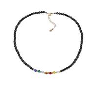 Jewboo 7 Chakra Black Agate Beaded Choker Necklaces for Women 16-18 inches