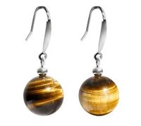 Jewboo 925 Sterling Silver with Natural Tiger’s Eye Stone 12mm Round Beads Hoop Earrings for Women Dangle Hypoallergenic Jewelry Gifts for Her