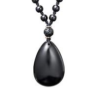 Jewboo Black Obsidian Waterdrop Pear Shape Pendant Necklaces for Women Men Protection Amulet Healing Power Reiki Gemstone Crystal Beaded Chain Adjustable