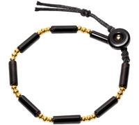 Jewboo Cylinder-Shaped Black Agate/Plated 14k Gold Beads Bracelets for Women Stacked Friendship Simple Daily Bracelets Gemstones Jewelry