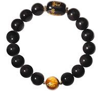 Jewboo Feng Shui Black Obsidian Bracelet with yellow tiger-eye 12mm bead Healing Crystal Wealth and Good Luck Bangle Unisex 7 Inch