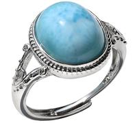 Jewboo Geniune Larimar S925 Sterling Silver Ring for Women Jewelry for Women Opeing Jewelry Gem Rings Birthday Gift for Her (7-9#)