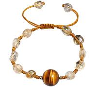Jewboo Natural Tiger Eye Stone/Citrine Handmade Braided Bracelets for Women Real Crystal Handmade Knot Beaded Bracelet Crystals and Gemstones Birthstone Jewelry Gift