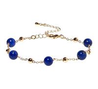 Jewboo Plated 14k Gold Chain with Round Crystals and Gemstones Beaded Bracelet for Women Jewelry Birtyday Gifts for Women Dainty Bracelets (Lapis lazuli)