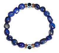 Jewboo Real Lapis Lazuli with Evil Eye Beaded Bracelets Stretch Tumbled Chips Stones Reiki Bracelet for Women Men Lucky Positivity Mens Bracelet (tumbled stone