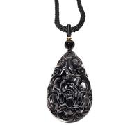 Jewboo Simple Black Obsidian Flower Necklace emstones Pendant Adjustable