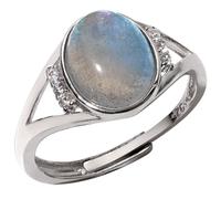 Jewboo Simple Style Moonstone Rings for Women 925 Sterling Silver Gemstone Opening Ring Adjustable (7-9#)