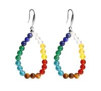 Jewboo Teardrop Chakra Natural Stone Solid 925 Sterling Silver Earrings For Women Hoop Dangle Drop Colorful Stone Beaded Gemstone Earring