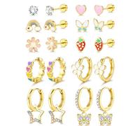 JeweBella 10 Pairs Flat Back Earrings for Girls Kids Women Hypoallergenic