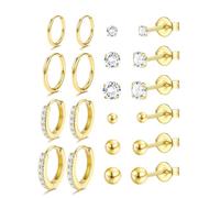 JeweBella 10 Pairs Hypoallergenic Stud Hoop Earrings Set for Women Men