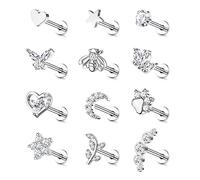 JeweBella 12 Pcs 16G Helix Piercing Jewellery Tragus Earrings Labret Studs