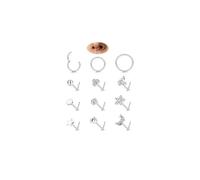 JeweBella 12Pcs 18G/20G Nose Ring Nose Stud Surgical Steel Clicker Nose Septum Rings Hoops Ball CZ Star Heart L Shaped Nose Studs Silver Gold Nose Piercing Jewellery