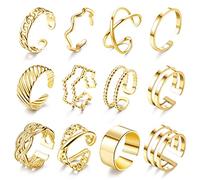JeweBella 12Pcs Knuckle Rings for Women Men Silver/Gold Stainless Steel Stacking Open Rings Set Simple Adjustable Stacking Thumb Rings for Women