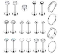 JeweBella 16G Helix Piercing Jewellery Threaded Nose Stud Labret Studs Nose Ring Flat Back Earrings Surgical Steel Helix Hoop Conch Daith Lip Tragus Piercing Silver Gold Septum Medusa Piercing