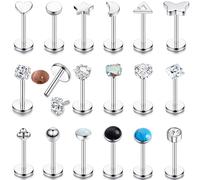 JeweBella 16G Helix Piercing Jewellery Threaded Nose Stud Labret Studs Nose Ring Flat Back Earrings Surgical Steel Helix Hoop Conch Daith Lip Tragus Piercing Silver Gold Septum Medusa Piercing